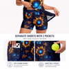 Maxcorners Pickleball Sleeveless Zipper Sports Dress Set Glowing Sunflower Blue Butterfly Night Print