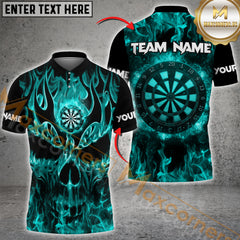 Maxcorners Darts Skull Fire Pattern Personalized Name, Team Name 3D Shirt (4 colors)