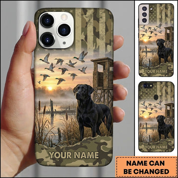 Maxcorners Camo Marshland Hunting Scene Duck Hunting Multiple Dog Breeds Personalized Name Phone Case