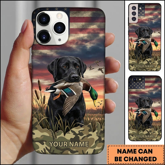 Maxcorners American Flag Duck Retriever Duck Hunting Multiple Dog Breeds Personalized Name Phone Case