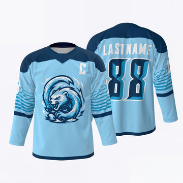 Maxcorners Ice Storm Swirl Frozen Wave Personalized Name 3D Printed Round Neck Hockey Jersey
