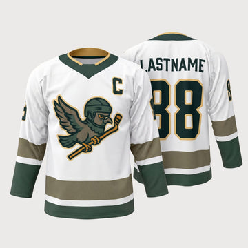 Maxcorners Eagle Hockey Fierce Bird Mascot Personalized Name 3D Printed Round Neck Hockey Jersey