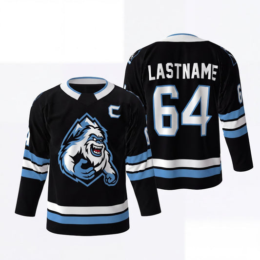 Maxcorners Shark Hockey Ocean Wave Mascot Personalized Name 3D Printed Round Neck Hockey Jersey