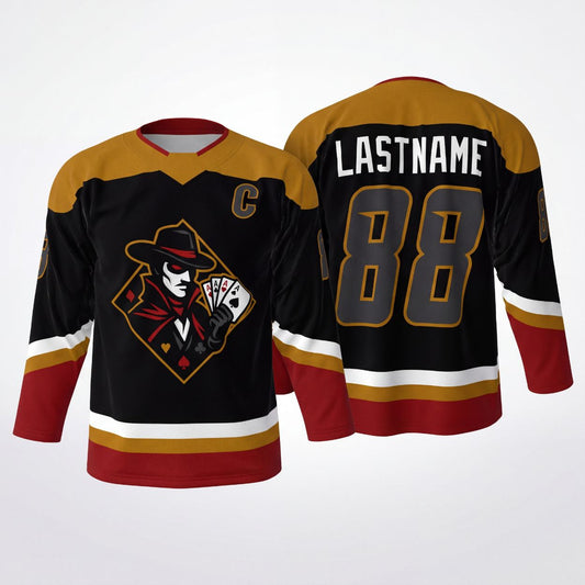 Maxcorners Pirate Skull Vintage Hockey Personalized Name 3D Printed Round Neck Hockey Jersey