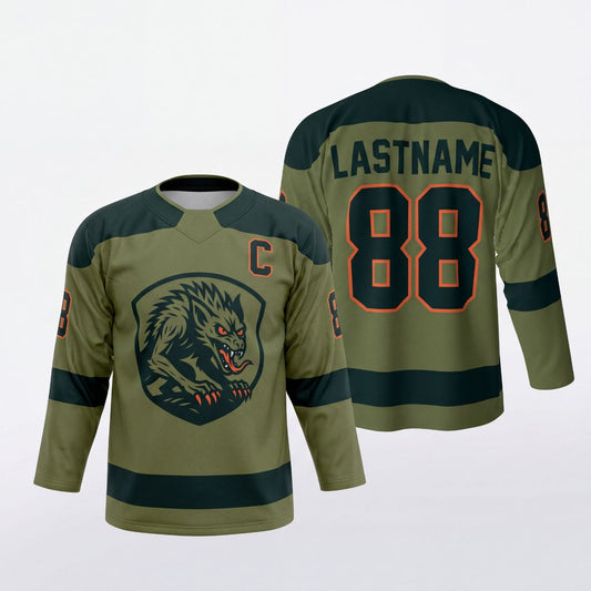 Maxcorners Tiger Hockey Vintage Wildlife Personalized Name 3D Printed Round Neck Hockey Jersey