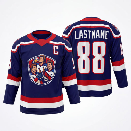 Maxcorners Patriotic Hockey Star Classic Sport Personalized Name 3D Printed Round Neck Hockey Jersey