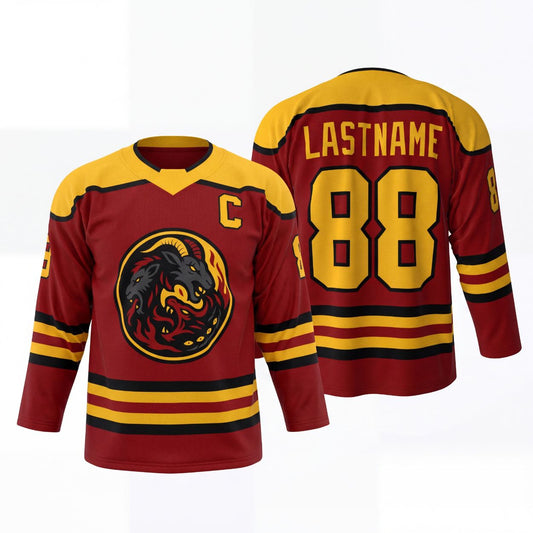 Maxcorners Flaming Skull Hockey Fire Emblem Personalized Name 3D Printed Round Neck Hockey Jersey