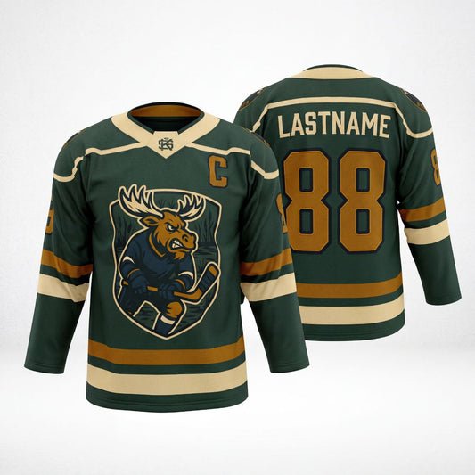 Maxcorners Moose Hockey Vintage Wildlife Personalized Name 3D Printed Round Neck Hockey Jersey