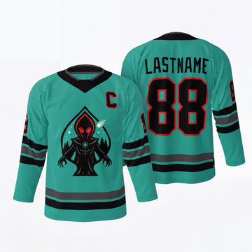 Maxcorners Hooded Reaper Dark Mascot Personalized Name 3D Printed Round Neck Hockey Jersey