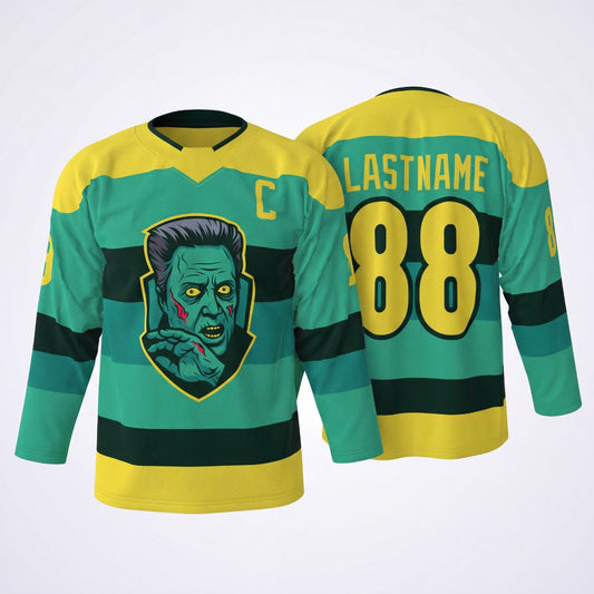 Maxcorners Frankenstein Monster Classic Horror Personalized Name 3D Printed Round Neck Hockey Jersey
