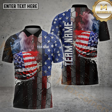 Maxcorners Golf Smoke Flag Of USA Pattern Customized Name, Team Name Shirts
