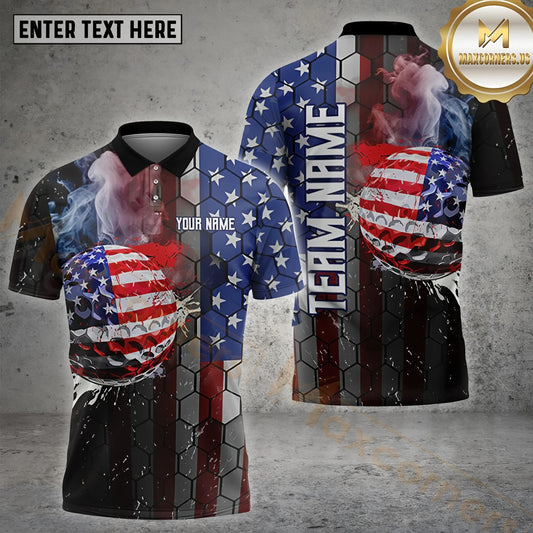 Maxcorners Golf Smoke Flag Of USA Pattern Customized Name, Team Name Shirts