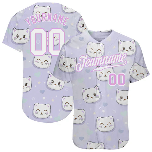 Custom Light Pink White-Light Pink 3D Pattern Design Cats Authentic Baseball Jersey