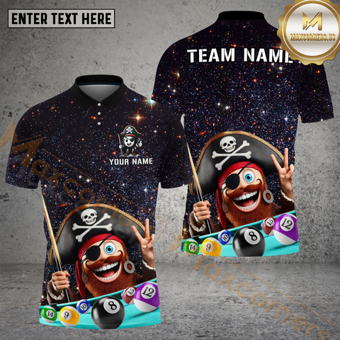 Maxcorners Funny Pirate Billiard Jersey Customized Name, Team Name 3D Polo Shirt