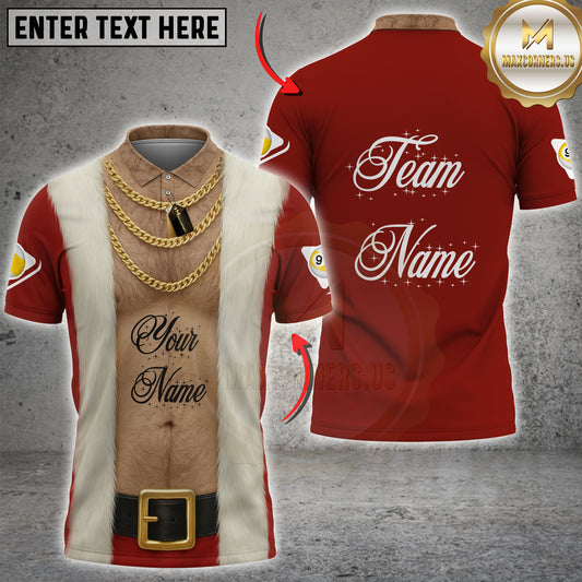Maxcorners Billiard Shirt 9 Ball  Funny Santa Muscle Chest Gold Chain Costume Multi Options Personalized Name, Team Name 3D Shirt