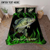 Maxcorners Fishing Green Flame Personalized Name Unisex 3D Bedding Set