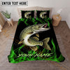 Maxcorners Fishing Green Flame Personalized Name Unisex 3D Bedding Set