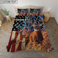 Maxcorners Deer  Hunting Bedding USA Flag Camo Bedding Set 3D Print Custom Name (4 Colors)