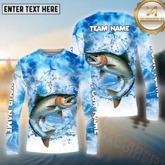 Maxcorners Salmon Fishing Blue Fire Sea Effect Pattern Sport Jersey Personalized Name, Team Name Long Sleeve Shirt