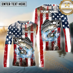 Maxcorners Striped Bass Fishing Freedom Strike Pattern Sport Jersey Personalized Name, Team Name Long Sleeve Shirt