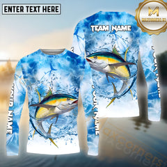Maxcorners Tuna Fishing Blue Fire Sea Effect Pattern Sport Jersey Personalized Name, Team Name Long Sleeve Shirt