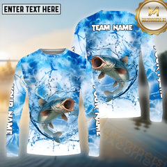 Maxcorners Catfish Fishing Blue Fire Sea Effect Pattern Sport Jersey Personalized Name, Team Name Long Sleeve Shirt
