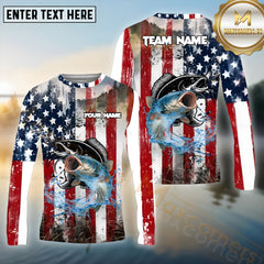 Maxcorners Catfish Fishing Freedom Strike Pattern Sport Jersey Personalized Name, Team Name Long Sleeve Shirt