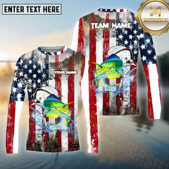 Maxcorners Mahi-Mahi Fishing Freedom Strike Pattern Sport Jersey Personalized Name, Team Name Long Sleeve Shirt