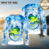 Maxcorners Mahi-Mahi Fishing Blue Fire Sea Effect Pattern Sport Jersey Personalized Name, Team Name Long Sleeve Shirt
