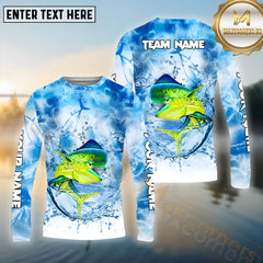 Maxcorners Mahi-Mahi Fishing Blue Fire Sea Effect Pattern Sport Jersey Personalized Name, Team Name Long Sleeve Shirt