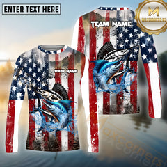 Maxcorners Marlin Fishing Freedom Strike Pattern Sport Jersey Personalized Name, Team Name Long Sleeve Shirt
