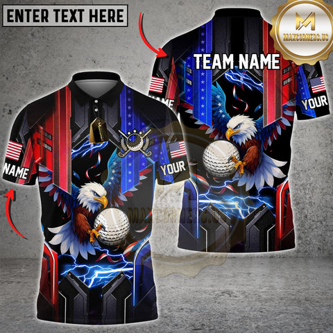 Maxcorners Golf Eagle American Flag Lightning Multicolor Options Personalized Name, Team Name Unisex 3D Shirt