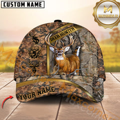 Maxcorners Deer Hunting 3D Buck Brown Camouflage Golden Line Design Personalized Name 3D Cap (4 colors)