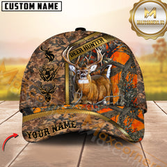 Maxcorners Deer Hunting 3D Buck Brown Camouflage Golden Line Design Personalized Name 3D Cap (4 colors)
