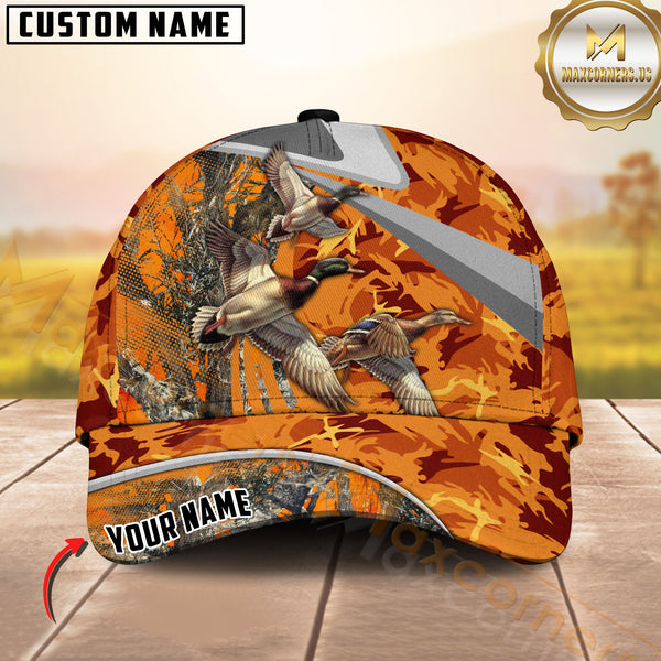 Maxcorners Hunting Orange Camo Style 3D Personalized Name 3D Cap (Deer/Moose/Boar/Bear)