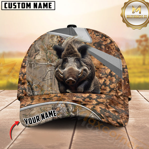 Maxcorners Hunting Grass Brown Camo Style 3D Personalized Name 3D Cap (Deer/Moose/Boar/Bear)
