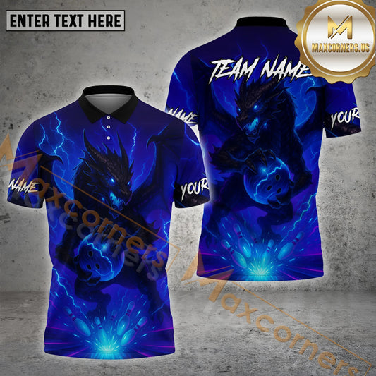 Maxcorners Electric Dragon Bowling Strike Multicolor Options Personalized Name, Team Name 3D Shirt (4 Colors)