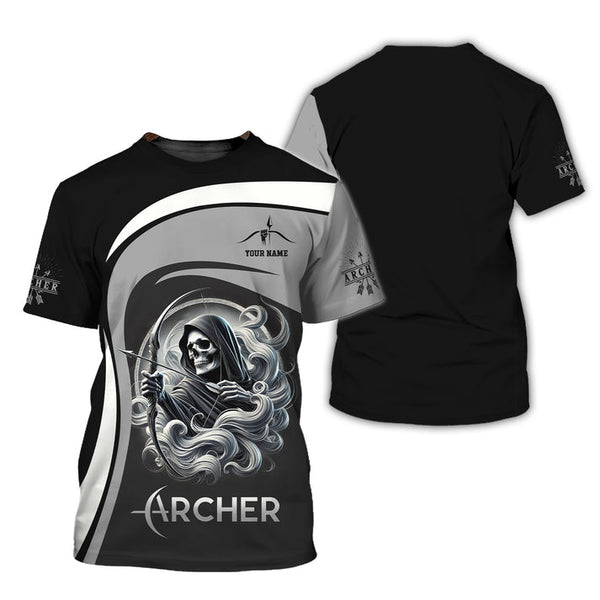 Maxcorners Custom Name Death Archer T-Shirt 3D, Archery Polo Shirts, Lightweight Sportswear, Gift For Archers