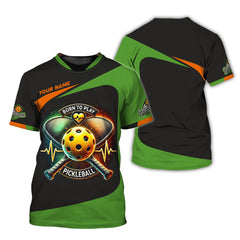 Maxcorners Born To Play Pickleball style 2 3D T-Shirts Heartbeat, Pickleball Polo Shirt, Gift For Pickleball Player