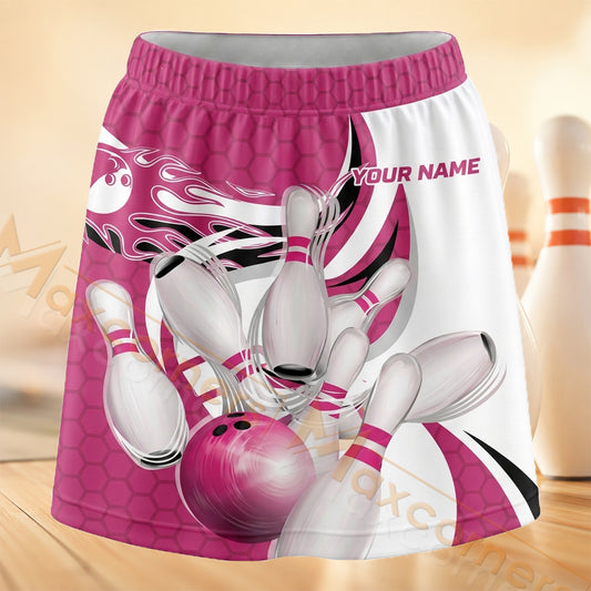 Maxcorners Bowling Pink Pins Cluster Personalized 3D Skort, Skirts With Shorts