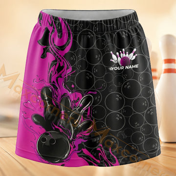 Maxcorners Bowling Pink Flame Ball Personalized 3D Skort, Skirts With Shorts