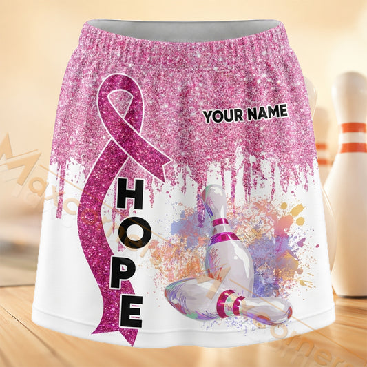 Maxcorners Bowling Pink Hope Ribbon Personalized 3D Skort, Skirts With Shorts