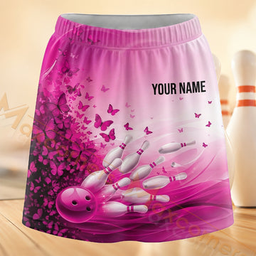 Maxcorners Bowling Blush Butterfly Splash Personalized 3D Skort, Skirts With Shorts