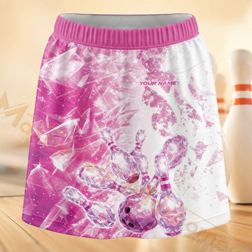 Maxcorners Bowling Pink Crystal Sparkle Personalized 3D Skort, Skirts With Shorts