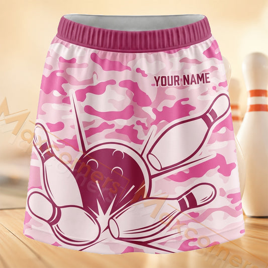 Maxcorners Bowling Pink Line Art Pattern Personalized 3D Skort, Skirts With Shorts
