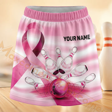 Maxcorners Bowling Pink Plaid Ribbon Personalized 3D Skort, Skirts With Shorts