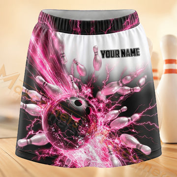 Maxcorners Bowling Pink Cosmic Splash Personalized 3D Skort, Skirts With Shorts