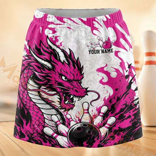 Maxcorners Bowling Pink Dragon Personalized 3D Skort, Skirts With Shorts