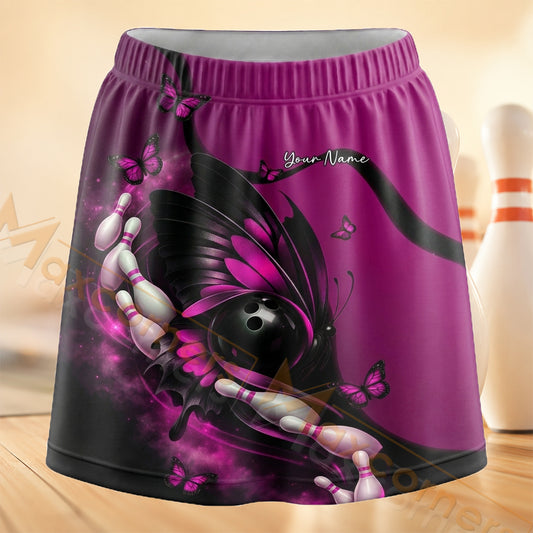Maxcorners Bowling Purple Vortex Personalized 3D Skort, Skirts With Shorts