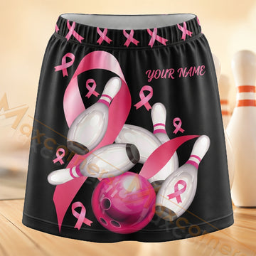 Maxcorners Bowling Pink Ribbon Pattern Personalized 3D Skort, Skirts With Shorts